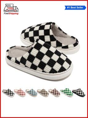 🎅 Checkered House Slippers Women Men All-Season Memory Foam Anti-Slip